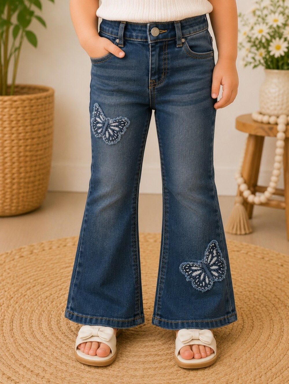 💜Squeeze Girls Butterfly Appliqué Flare Jeans Size 2T
